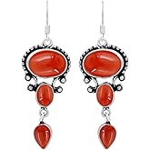 Natural Gemstones Dangle Earrings for Women - 925 Silver Plated Lightweight Dangle & Drop Handmade Jewelry Earrings - Gifts for Mother's Day, Anniversary, Christmas, Valentine's Day