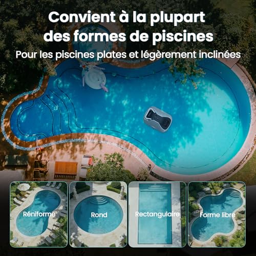 Robot Piscine sans Fil, Robot aspirateur Piscine sans Fil, 200Min d’Autonomie, Retour Automatique, Filtration Ultra-Fine, Navigation Intelligente, Compact et Portable pour Piscines Hors Sol 232 m²
