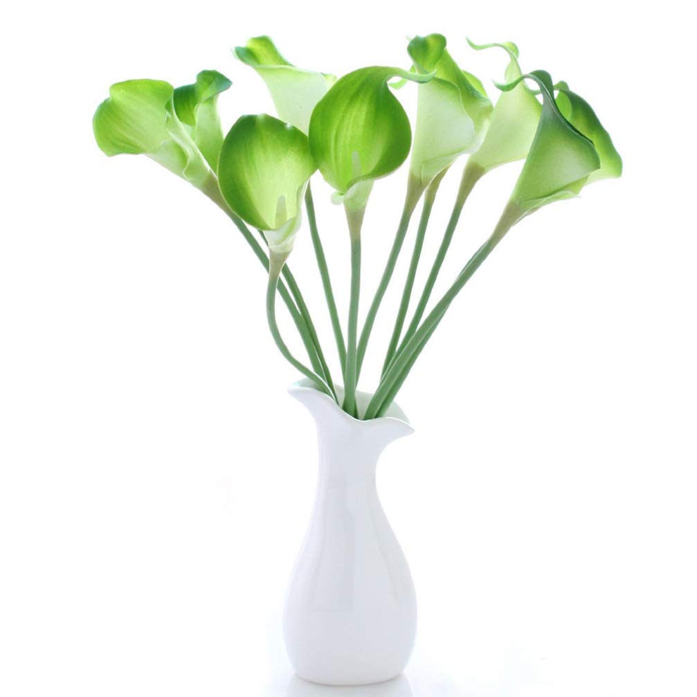 EXCEART Pack of 10 Lifelike Calla Lily Flowers Simulation Calla Lily Faux Long Stem Calla Lillies Calla Lily Artificial Flowers Real Touch Calla Flowers for Home Decoration Wedding Party (Green)