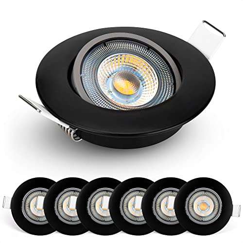 EMOS LED Spots 230V, 5W / 450lm, 50° Schwenkbar, Einbaustrahler Led warmweiß 3000k | Deckenspots Flach, 68mm Lochmaß | Set mit 6 Stück Einbauleuchten