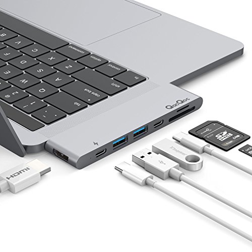 USB C Hub, QacQoc Thunderbolt 3 Adapter Compatible with MacBook Pro 2016/2017 13 15 40Gbs Thunderbolt 3,Type C Data Port,4K HDMI, SD/Micro Card Reader 2 USB 3.0 Ports (Gray)