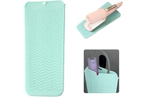 UORNERI Heat Resistant Silicone Mat with Hanging Hole, Straightener Heat Resistant Travel Mat & Pouch for Curling Iron, Flat Iron and Other Hot Hair Styling Tools, 11 x 5 in, Green