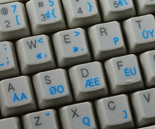 PROGRAMMER DVORAK KEYBOARD STICKER WITH BLUE LETTERING ON TRANSPARENT BACKGROUND FOR DESKTOP, LAPTOP AND NOTEBOOK