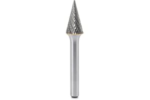 YUFUTOL SM-5 Tungsten Carbide Burr Pointed Cone Shape Double Cut Rotary Burrs File(1/2''cutter Dia ， 1''Cutter Length) with 1/4'' (6.35mm) Shank dia