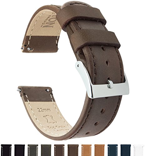 BARTON Quick Release Top Grain Leather Watch Band Strap - Choose Color & Width (18mm, 20mm or 22mm) - Saddle Brown 20mm