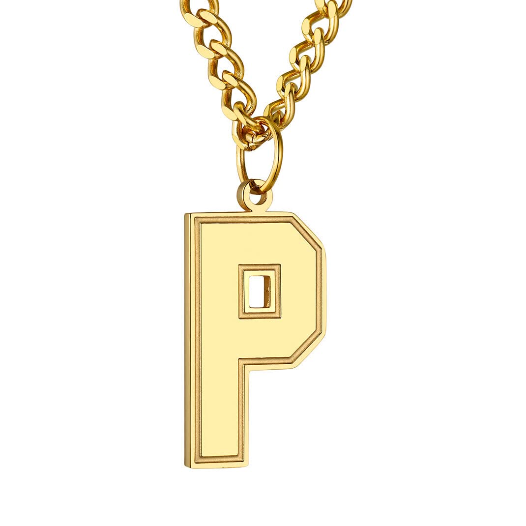 GoldChic Jewerly Large P Letter Pendant Necklace For Football Lovers, 18K Gold Plated Men's Initial Pendant