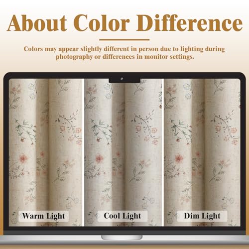 XOGUIBO Boho Floral 100% Blackout Curtains for Bedroom 84 Inch Length 2 Panels Set, Linen Texture Farmhouse Curtains Beige Tassel for Living Room Vintage Rustic Patterned Printed Western Rod Pocket