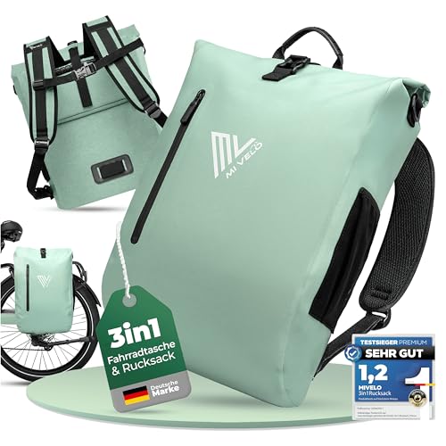 MIVELO - 3in1 Fahrradtasche für Gepäckträger, 100% wasserdicht & PVC-frei, Fahrradtasche Rucksack & Umhängetasche, Fahrrad Tasche Gepäckträgertasche (