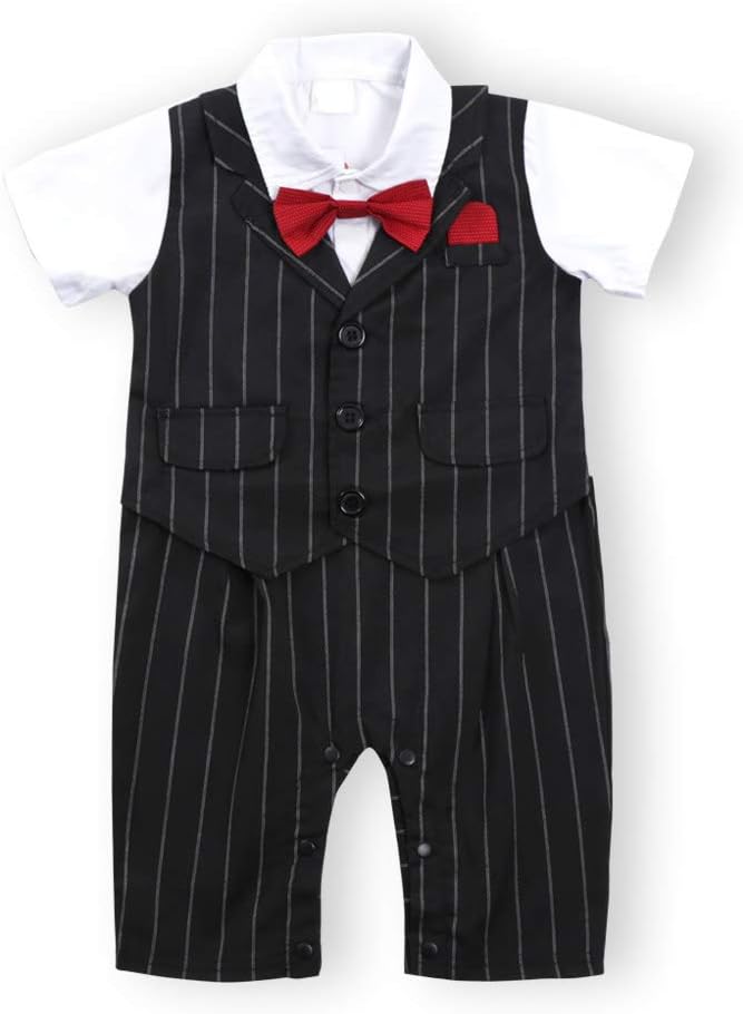 TNYKER Baby Boy Suit, Baby Boy Tuxedo，Toddler Short Sleeve Rompers Infant Outfit with Bow Tie