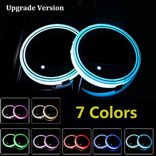 Lipctine Upgrade Version Universal LED Car Cup Holder Lights Mat Pad Colorful RGB Drink Coaster Accessories Interior Decoration Atmosphere Compatible for Car Truck SUV