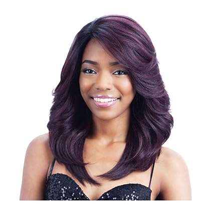Señoras Peluca Negro Y Púrpura Peluca De Color Mezclado Pelo
