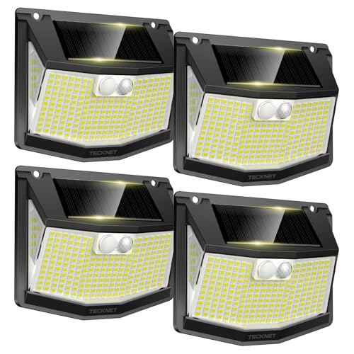 TECKNET Solar Outdoor Light, 248 LED/300° Powerful Illumination, Solar Outdoor LED Spotlights with Motion Sensor, 3 Modes IP66 Waterproof Solar Lights for Garden, Garage, Patio, 4 Pack
