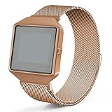 Hagibis Compatibl Fitbit Blaze Band with New Metal Frame Milanese Stainless Steel Bracelet Strap Magnet Lock Band for Fitbit Blaze Smart Watch-Small Large Black Sliver Rose Gold (Rose Gold, Large)