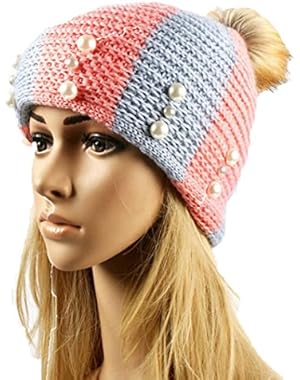 Hat, Fashion Women Ladies Winter Warm Fight Color Pearl Hair Ball Wool Hat!