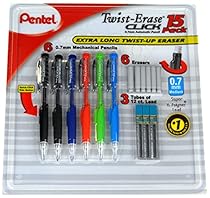 Pentel Twist-Erase Click Mechanical Pencil Set - 6 Mechanical Pencils, 6 Extra Erasers, 3 Tubes of Lead Refills