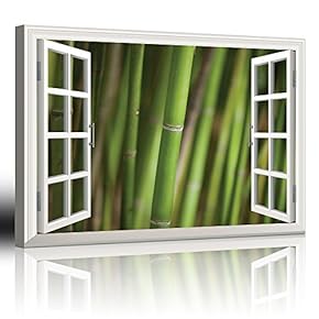 Modern White Window Looking Out Into a Bamboo Forest III - Canvas Art Home Art - 24x36 inches