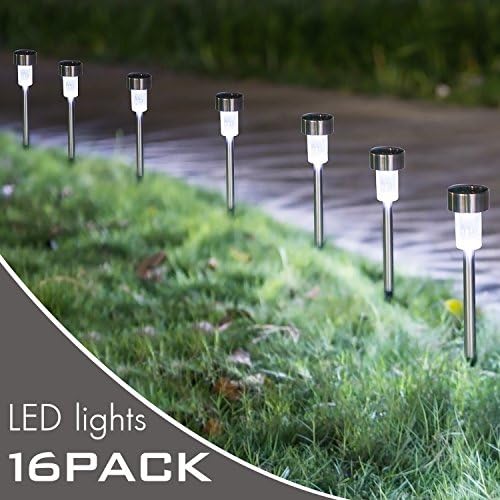 ShaWuJing 16Pack Solar Lights Outdoor, Outdoor Garden Lights, Solar Pathway Lights, Outdoor Landscape Lighting for Lawn/Patio/Yard/Walkway/Driveway (Stainless Steel)