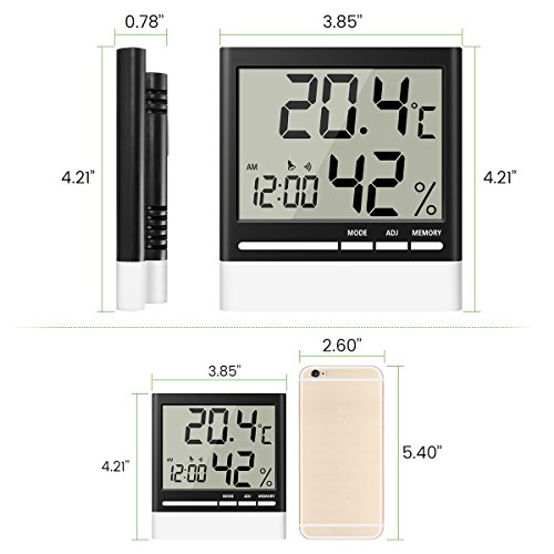Temperature Hygrometer, EIVOTOR Indoor Thermometers Humidity Monitor with LCD Display, Home Digital Dual Wall Alarm Clock with Day, Date - Battery Included - Thumbnail 7