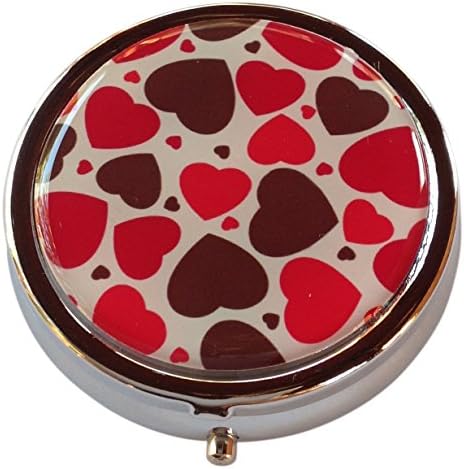 All My Hearts Round Compact Three Section Pocket Purse Travel Pill Box Case
