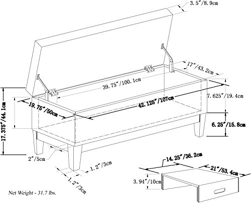 Simpli Home Oregon Rectangular Storage Ottoman Bench with Tray, Tan Chenille - Thumbnail 5