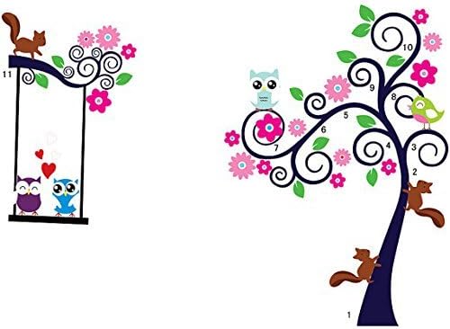 Salala Nursery Wall Decal Owl Tree Wall Decals Flower and Squirrel Tree Wall Sticker, Children Wall Decal Cute Home Decor