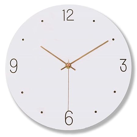 MixArt Moderne dekorative Wanduhr aus Holz, geräuschlos, kein Ticken, Quarz, batteriebetrieben, leicht, 30,5 cm, weiß, rund W