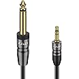 J&D 3.5mm to 6.35mm Stereo Audio Cable 6.5 Feet, 1/8 to 1/4 Cable, 3.5mm TRS Male to 1/4 Male Mono Interconnect Stereo Aux Jack Adapter Cable for Guitar, Bass, Home Theater Devices, Speaker