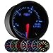 GlowShift Black 7 Color Adjustable Fuel Level Gauge - Black Dial - Clear Lens - for Gas & Diesel Vehicles - 2-1/16