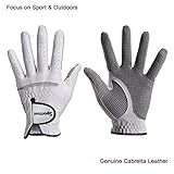 TimeBus Men's Compression-Fit Stable-Grip Genuine Cabretta Leather Golf Glove, Super Soft, Flexible, Wear Resistant and Comfortable, White,S-XXXL, (L, Left Hand)