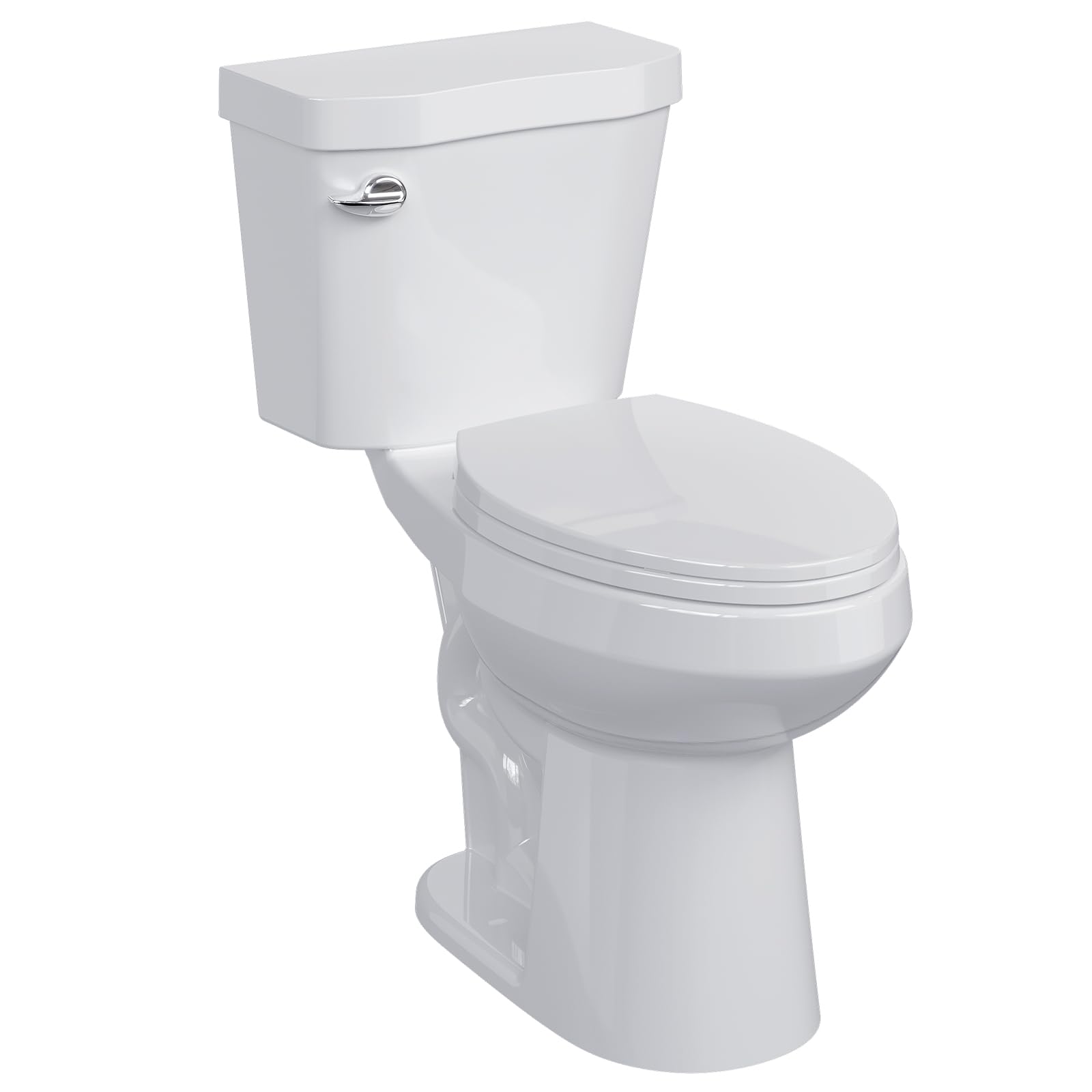 Photo 1 of 19 Inch Tall Toilet,Two-Piece Toilet with ADA Comfort Chair Height Seat,Elongated Standard Toilet,Side Trip Buttons Flush, Powerful 1.28 GPF Single Flush for Seniors, White