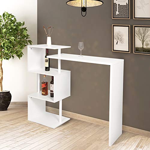 WOLTU Bartisch Stehtisch Bistrotisch Bartheke Tresentisch, mit 3 Ablagefläche, drehbar, Metall, MDF, 134x38x112cm(BxTxH), Weiß – Bild 3