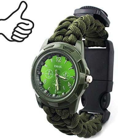 Ibreathtech Useful Paracord Survival Watch, Digital Watch+ Paracord+Whistle+Compass+Thermometer+Fire Starter +Blade , 7 in 1 Paracord watch (Navy)