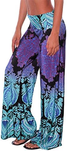 SiYuan Womens Palazzo Pants Boho Printed Elastic Wide Leg Pants Navy L 77017