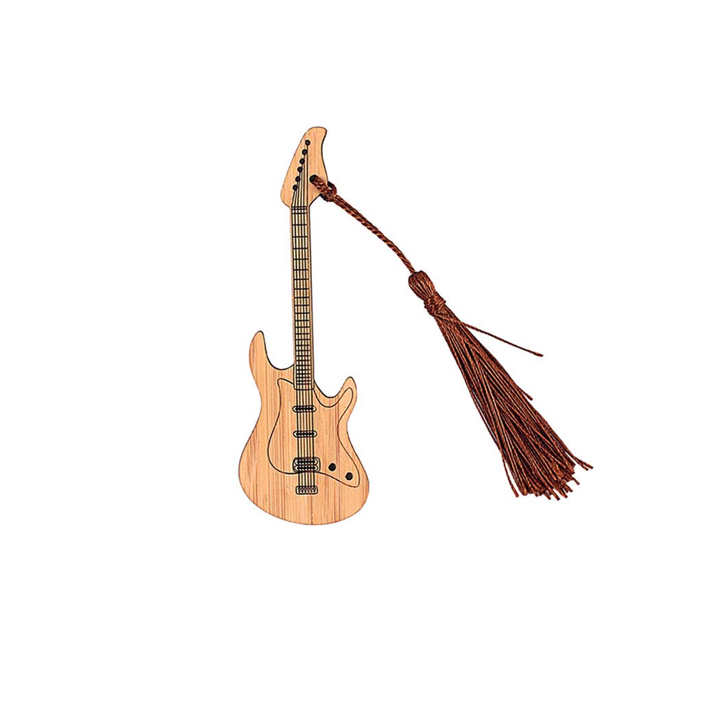 Alnicov Design Guitar Bamboo Bookmark with Tassels for DIY Projects and Gifts Tags-1C09