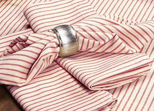 Native Fab Set of 12 Farmhouse Stripe Cloth Dinner Napkins Cotton 18x18 Absorbent Soft Restaurant Hotel Quality, Everyday Use Easy Care Washable Wedding Dinner Napkins Red Beige