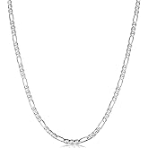 Savlano 925 Sterling Silver Italian Solid Figarucci Figaro Mariner Flat Link Chain Necklace For Men & Women - Made in Italy Comes Gift Box