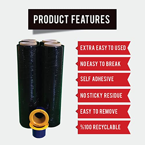 Stretch Film Plastic Wrap Roll Black, 18 in x 1200 Ft x 80 Gauge (20