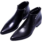 Santimon Men's Ankle Genuine Leather Dress Fashion Zipper Pointed Toe Casual Boots