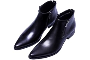 Santimon Men's Ankle Genuine Leather Dress Fashion Zipper Pointed Toe Casual Boots