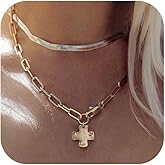 Bheop Chunky Cross Necklace for Women Trendy Gold Silver Layered Statement Cross Pendant Charm Necklace Vintage Paperclip Herringbone Snake Choker Chain Costume Jewelry Set Gift Non Tarnish