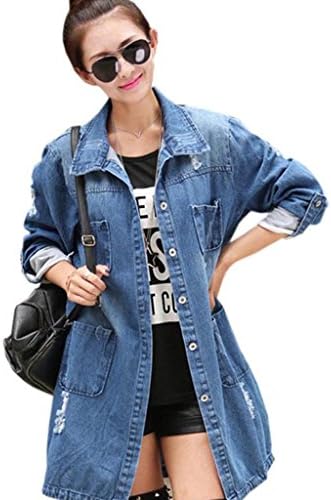 Women's Clothing Casual High Street Denim Jacket Long Loose Holes Jacket Outwear M