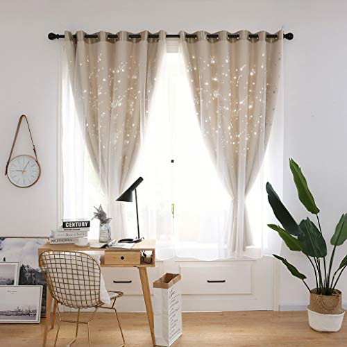 Curtain Panels Window Draperies, Iuhan Hollow Meteor Shower Tulle Door Window Curtain Drape Panel Sheer Scarf Valances (Beige)