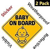 NEW DESIGN: Reflective Baby on Board Sticker Sign (Adhesive) for Your Car or Auto (2 Pack) by Bayamo