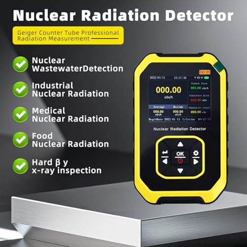 Geiger Counter Nuclear Radiation Detector, Portable Rechargeable Nuclear Radiation Dosimeter with LCD Display, Handheld Beta Gamma X-ray Monitor 5 Dosage Units Switched for Marble Food Metal Detector