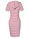 MISSKY Women's Short Sleeve Pullover Stripe Keen Length Slim Hoodie Dresses with Kangaroo Pocket for Sport Causal for Spring Summer Autumn, Red White, Medium
