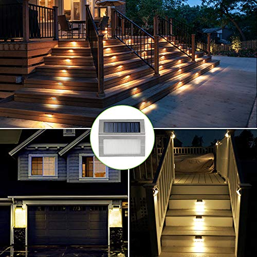 Solar Deck Lights, KASUN Super Bright LED Walkway Light Stainless Steel Waterproof Outdoor Security Lamps for Patio Stairs Garden Pathway (Yellow Light - 2PCS)