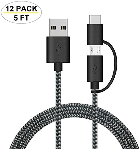 Gopala Micro USB and Type C Cable USB 2 in 1 Charging Cord for New MacBook Google Pixel XL Samsung, Nexus LG Motorola Micro and Type C Smartphone - 12 Pack