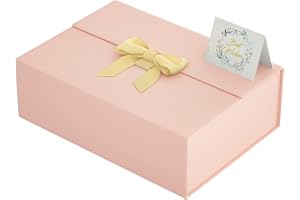 ROSTELACK Pink Gift Box With Lid 13" X 9" X 4", Deluxe Gift Box With Ribbon Greeting Card and Magnet Closure, Suitable for Wedding, Mother'S Day, Bridesmaid Gift, Graduation, Christmas, Holiday, Birthday,