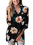 Dokotoo Womens Ladies Chiffon 2017 Silk Summer Amazon Cotton Maternity Floral Print 3 4 Cuffed Sleeve Tunics Loose Blouses Casual Tops Shirts Black X-Large