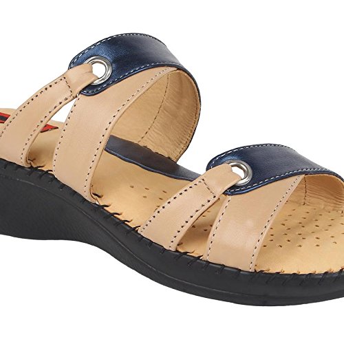 1 walk doctor sole orthotpedics leather casual footwear for women-beige::blue